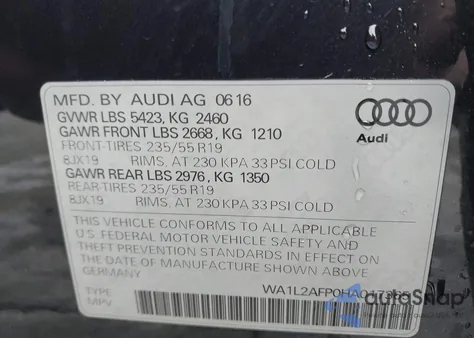 2017 Audi Q5 2.0T Premium from USA, damaged, VIN WA1L2AFP0HA017365